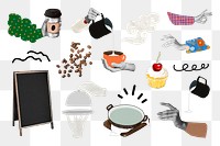 Food & cafe lifestyle png sticker set, transparent background