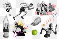 Sport & exercise lifestyle png sticker set, transparent background