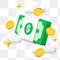 3D money stack png sticker, finance graphic, transparent background