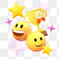 3D emoticon png award trophy sticker, transparent background