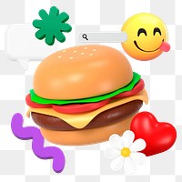 3D emoticon png hamburger searching sticker, transparent background