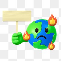 Climate protest png sign mockup, 3D emoji transparent background