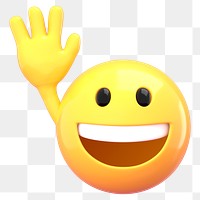 Smiley waving emoji png sticker, 3D rendering transparent background