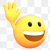 Smiley waving png emoji sticker, 3D rendering transparent background