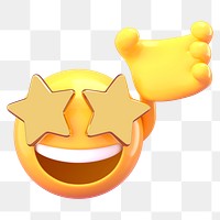 Png star-eye emoji with hand sticker, 3D rendering transparent background