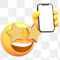 Mobile screen png mockup, 3D emoticon transparent background