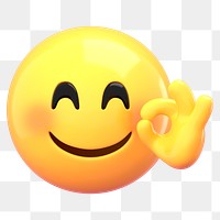 OK smiley emoji  png sticker, 3D rendering transparent background