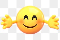 Hugging emoji sticker, 3D rendering transparent background