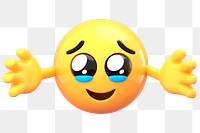 Hugging emoji sticker, 3D rendering transparent background
