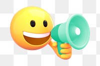 Png emoji holding megaphone sticker, transparent background