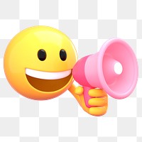 Png emoji holding megaphone sticker, transparent background