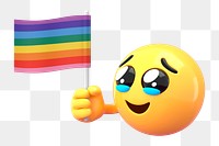 Emoticon holding LGBT flag png sticker, transparent background