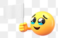 Emoji holding flag png mockup, 3D emoticon transparent background