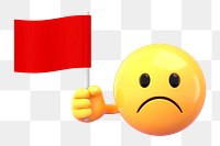 Png emoji holding flag mockup, 3D emoticon transparent background