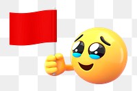 Emoji png holding flag mockup, 3D emoticon transparent background