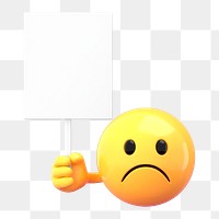 Emoji png holding sign mockup, 3D emoticon transparent background