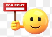 Png emoticon rent sign mockup, 3D rendered on transparent background