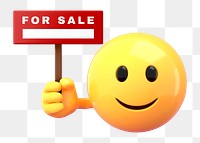 Png emoticon rent sign mockup, 3D rendered on transparent background