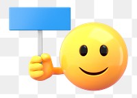 Emoticon holding png sign mockup, 3D rendered on transparent background