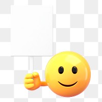 Emoticon holding sign png mockup, 3D rendered on transparent background