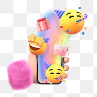 Birthday party 3D png emoticon sticker, transparent background