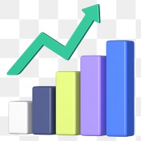 Increasing bar graph png 3D rendered sticker, transparent background