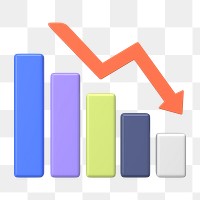 Downward bar graph png 3D rendered sticker, transparent background