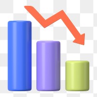 Decreasing bar graph png 3D rendered sticker, transparent background