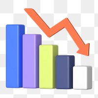 Negative bar graph png 3D rendered sticker, transparent background