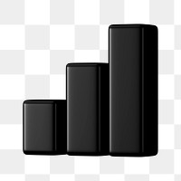 Black bar graph png 3D rendered sticker, transparent background