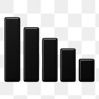 Black bar graph png 3D rendered sticker, transparent background