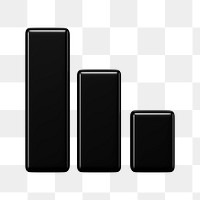 Black bar graph png 3D rendered sticker, transparent background