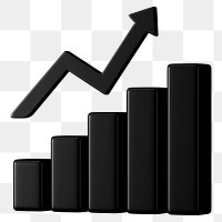 Black bar graph png 3D rendered sticker, transparent background