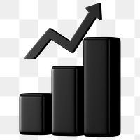 Black bar graph png 3D rendered sticker, transparent background