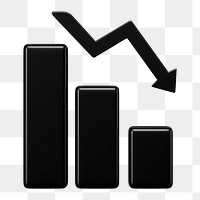 Black bar graph png 3D rendered sticker, transparent background