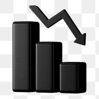 Black bar graph png 3D rendered sticker, transparent background