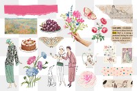 Vintage women png illustration sticker set, transparent background