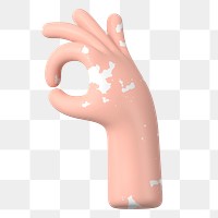 OK vitiligo hand png gesture, 3D illustration, transparent background