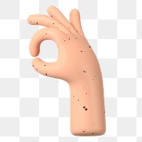 OK freckled hand png gesture, 3D illustration, transparent background