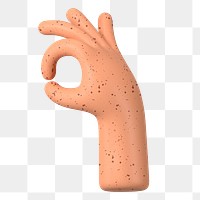 OK freckled hand png gesture, 3D illustration, transparent background