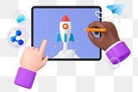 Business launch png sticker, 3D hand drawing rocket illustration, transparent background