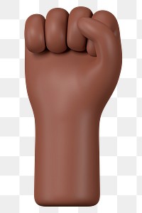 Raised fist black png hand, revolution symbol, 3D illustration, transparent background