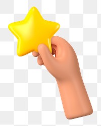 Hand holding star png sticker, 3D illustration, transparent background