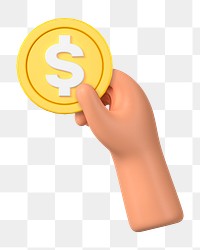 Hand holding coin png sticker, money and finance 3D graphic, transparent background