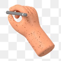 Freckled hand png holding pencil, 3D illustration, transparent background