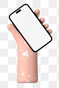 Vitiligo hand  png holding smartphone, blank screen, transparent background
