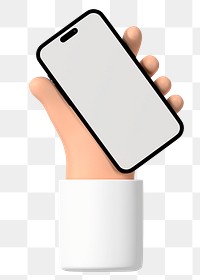 Hand holding smartphone png, blank screen in 3D design, transparent background