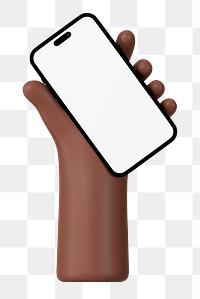 Hand holding smartphone png, blank screen in 3D design, transparent background