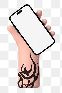 Hand holding smartphone png, blank screen in 3D design, transparent background