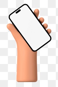 Hand holding smartphone png, blank screen in 3D design, transparent background